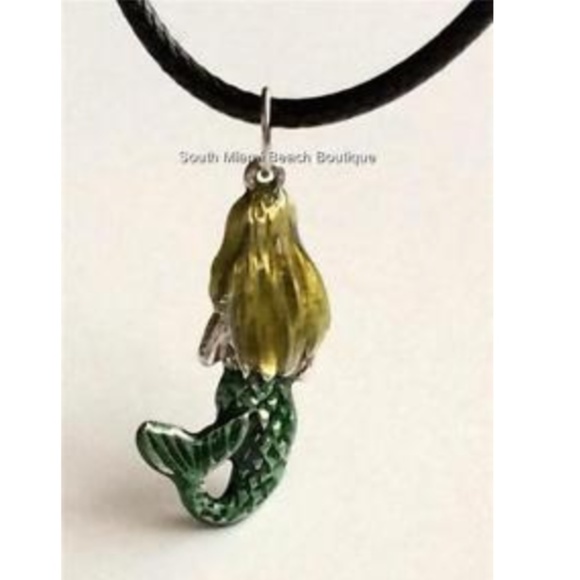 Mermaid Charm Necklace Nautical Island Beach Enamel Pendant Black Cord 18" - Picture 6 of 8